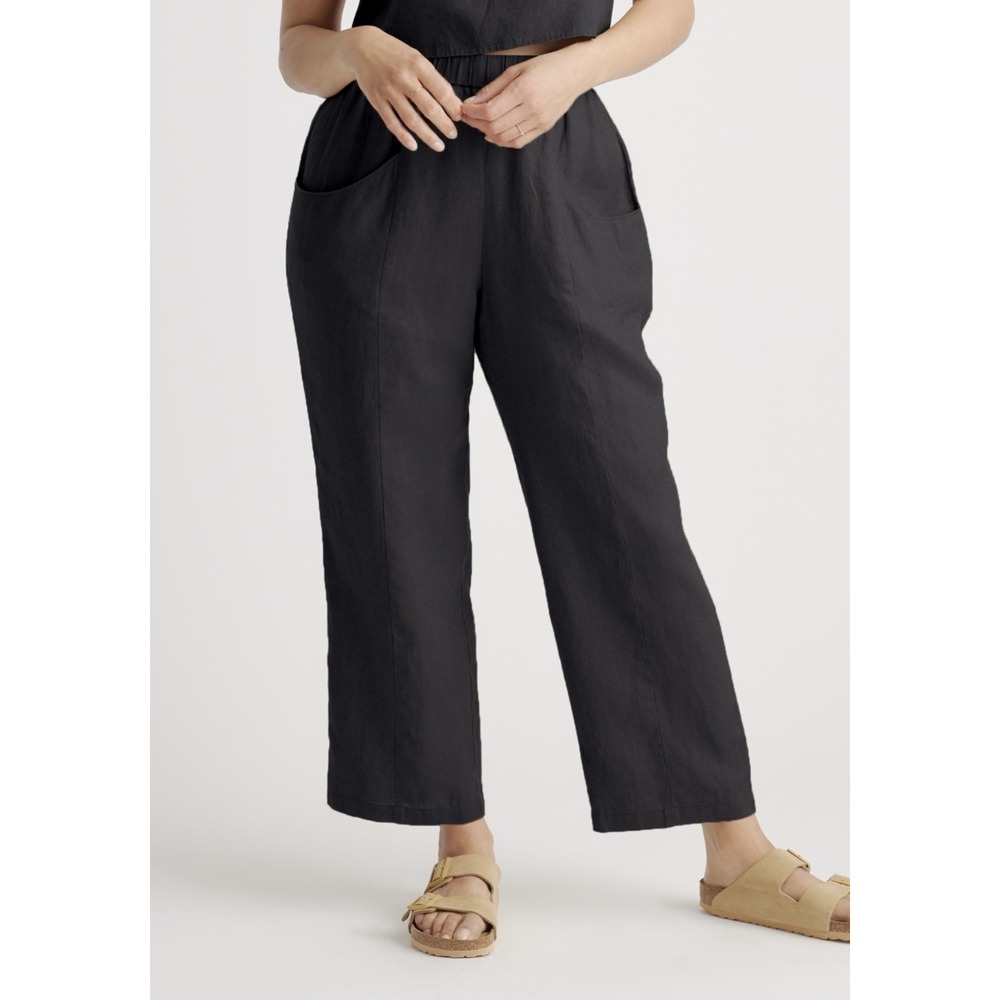 Quince 100% European Linen Tapered Ankle Pants Black Large coastal pull-on